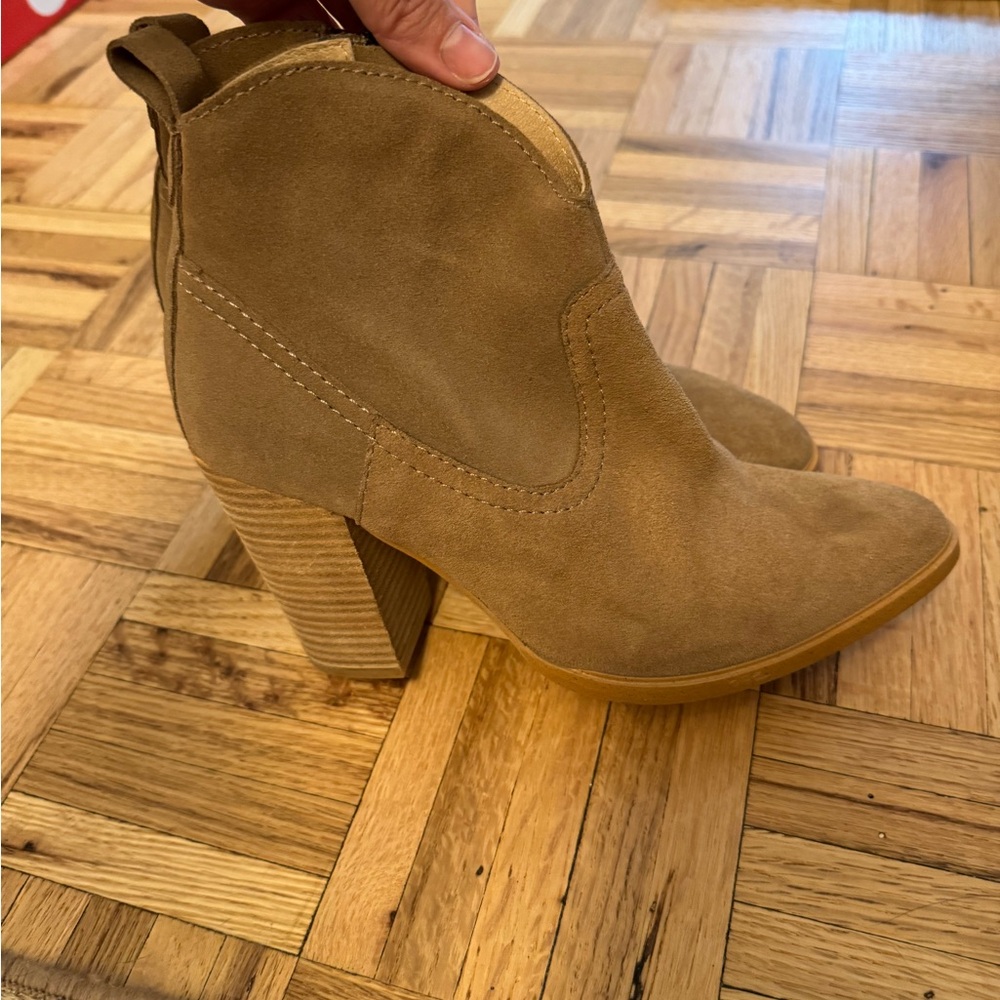 Something Navy Tan Heeled Boots